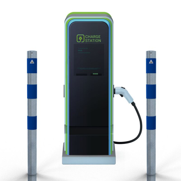 Stein HGS Absperrpfosten als E-Ladesäulenschutz, Pfosten Ø 76 mm, blau, ohne Farbe, 63694.0010