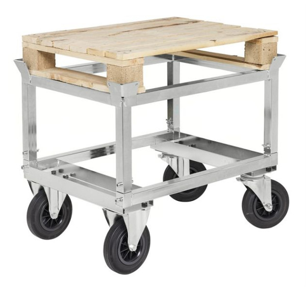 Kongamek Verzinkter Palettenwagen mit Palettenhalter, 2 Bock- und 2 Lenkrollen aus Vollgummi, mit Bremse, 846x646x704 mm, KM222-EPHB