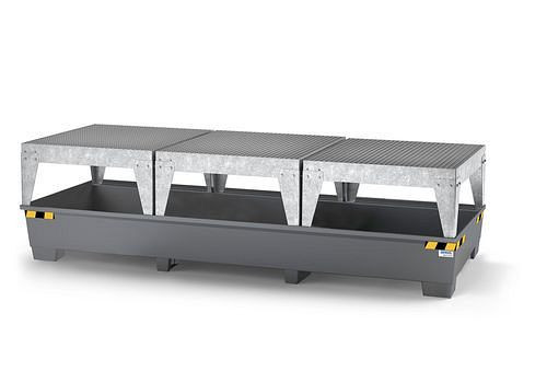 DENIOS Auffangwanne pro-line für 3 IBC, grau lackiert, 3 Abfüllböcke, 273897