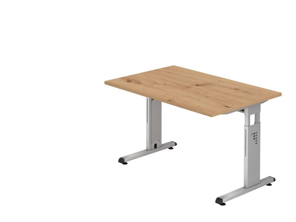 Hammerbacher Schreibtisch OS12, 120 x 80 cm, Platte: Asteiche, 25 mm dick, 2 mm ABS-Kante, Rechteckform, Silber, VOS12/R/S