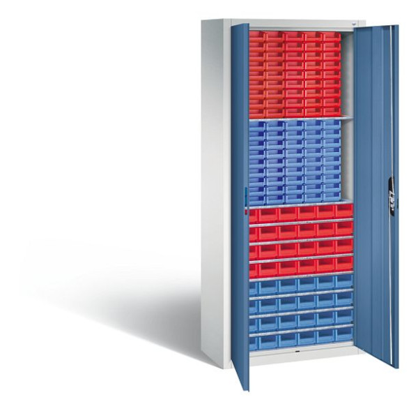 C+P Magazinschrank Serie 13, H1690xB700xT300mm, Farbe: Lichtgrau / Fernblau, Muldengriff, 133413-24 S10024