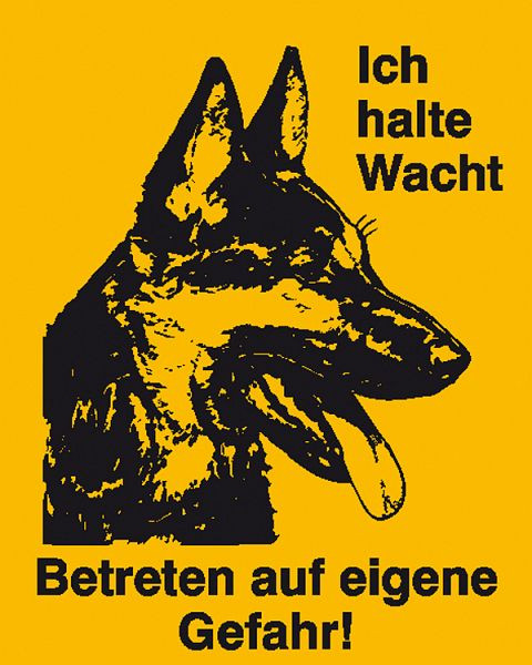 SafetyMarking Hinweisschild, Symbol: Schäferhund, Text: Ich halte Wacht Betreten auf eigene Gefahr, BxH 12x15 cm, Kunststoff (Polystyrol), 41.5344