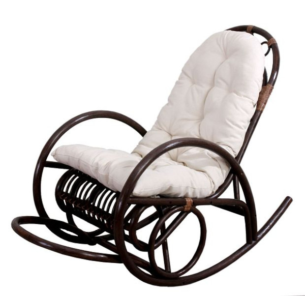Mendler Schaukelstuhl HWC-C40, Schwingsessel Rattansessel, braun, Auflage weiß, 24648