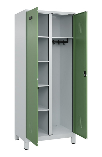 C+P Wäsche-/Garderobenspind Evolo PLUS, mit Füßen, 2 Abteile, 1950x800x500mm, 7, Frontfarbe RAL 6011 Resedagrün, Zylinderschloss, 049610-22 S10037