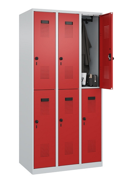 C+P Doppelstöckiger Spind Evolo PLUS, 6 Fächer, 1850x900x500mm, 7035/3000, Drehriegel, 049300-30 S10003
