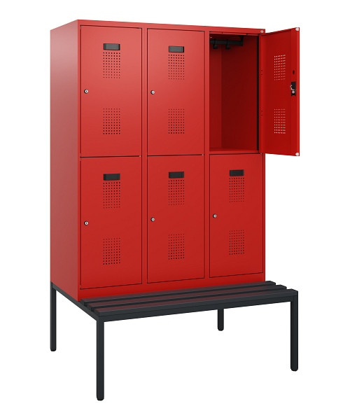 C+P Doppelstöckiger Spind Evolo PLUS, Bank, 6 Fächer, 1950x1200x815mm, 3020/3020, Zylinderschloss, Sitzfläche Kunststoff, Sitzbank, 0493505-32 S10160