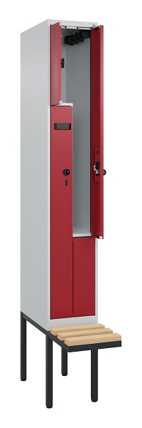 C+P Z-Spind Evolo PLUS, Bank, 2 Fächer, 2120x300x815mm, 7035/3003, Drehriegel, Sitzfläche Holz, 0490437-102 S10010