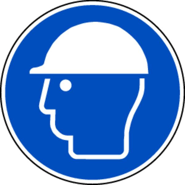 Schilder Klar Gebotszeichen Kopfschutz benutzen DIN EN ISO 7010-M014, 200x1.5 mm Kunststoff, 1423/72