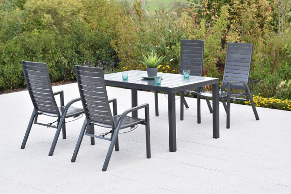 Merxx Siros Set 5-teilig, 4 Siros Sessel, verstellbar durch Gasdruckfeder, 1 Ausziehtisch, 150 (200) x 90 cm, 50959-217