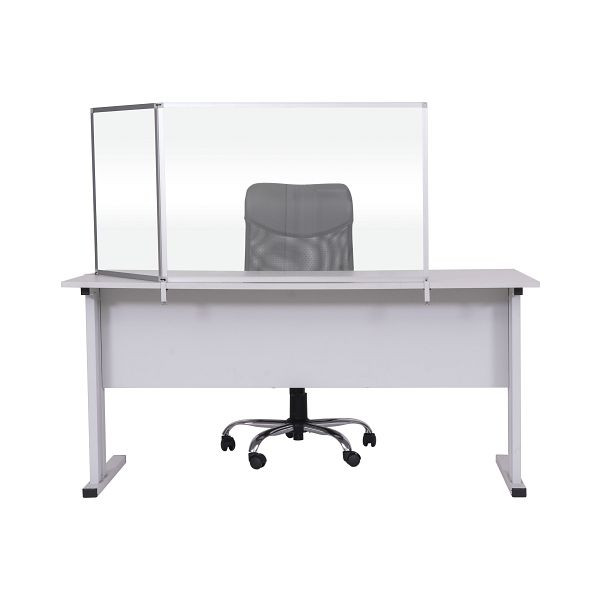 Bi-Office Duo Trennwand, Spritzschutz Acryl, zwei Tafeln, Winkel der zweiten Tafel einstellbar, Silberner Aluminiumrahmen, 90x60cm und 45x60cm, AC03209001