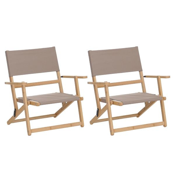 Mendler 2er-Set Bambus Campingstuhl HWC-Q42, Gartenstuhl Balkonstuhl Freizeitstuhl klappbar Outdoor Stoff/Textil, creme, 122895