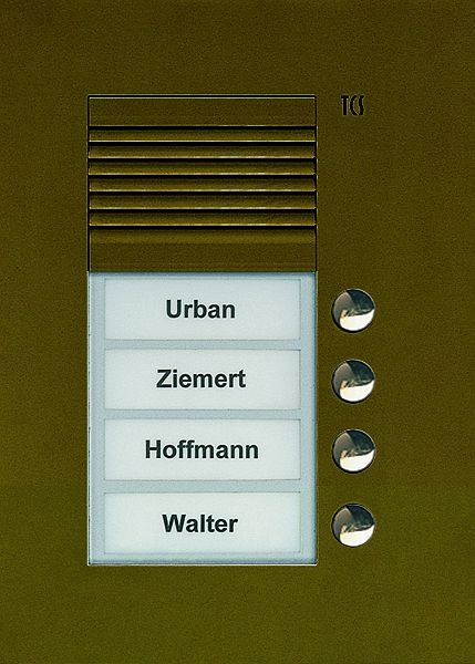 TCS Audio Außenstation Serie PUK 4 Klingeltasten (rechtsbündig), 1-spaltig, UP bronze, PUK04/1-EB