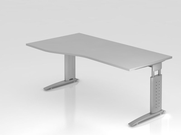 Hammerbacher Schreibtisch C-Fuß 180x100/80cm Grau/Silber, Arbeitshöhe 68-86 cm einstellbar, VUS18/5/S