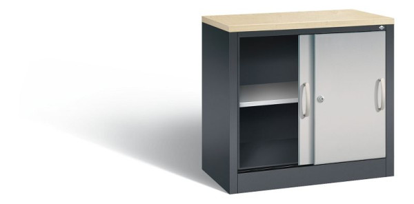 C+P Sideboard mit Schiebetüren Acurado, H720xB800xT400mm, Farbe: Schwarzgrau / Weißaluminium, Bügelgriff, 2 OH, 5722-00 S10441