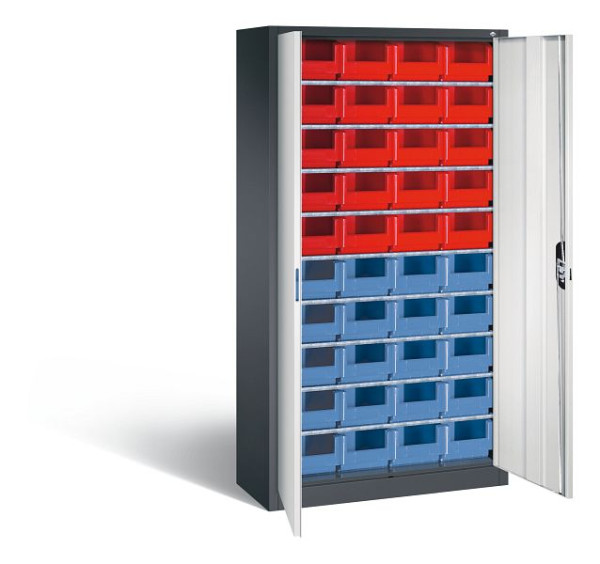 C+P Magazinschrank Serie 13, H1980xB1000xT420mm, Farbe: Schwarzgrau / Lichtgrau, Muldengriff, 133144-24 S10047