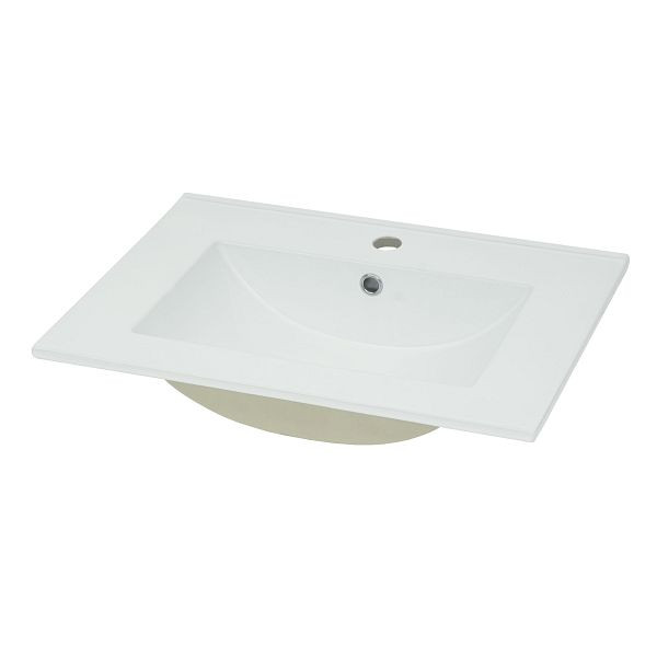 Mendler Waschbecken HWC-D16, Waschtisch Handwaschbecken Badezimmer Bad, Keramik eckig weiß, 61cm 18mm Kante, 62235