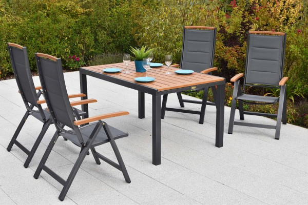 Merxx Tino Set 5-teilig, 4 Tino Klappsessel, gepolstert, 1 Ausziehtisch 150 (200) x 90 cm, folierte Tischplatte in Holzoptik, 51090-309