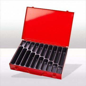 ADB Werkzeugkofferset mit 20-fach Einteiler, Außenmaße Koffer LxBxH: 33, 5x24x5 cm, Farbe: rot, RAL 3020, 88622