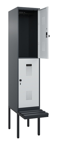 C+P Doppelstock-Spind Evolo PLUS, Bank, 2 Fächer, 2120x400x815mm, 7016/7035, Drehriegel, Sitzfläche Kunststoff, 0493407-12 S10098