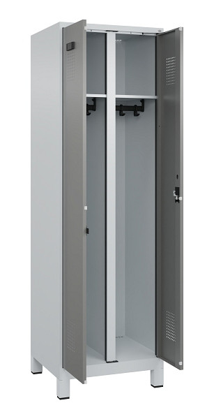 C+P Schwarz-Weiß-Spind Evolo PLUS, mit Füßen, 2 Abteile, 1950x600x500mm, 7035/0, Frontfarbe 0005000 RDS Stahlgrau, Zylinderschloss, 049012-20 S10041