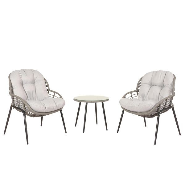 Mendler Poly-Rattan Garnitur HWC-N33, Balkon-Set Gartengarnitur Sitzgruppe Stuhl Beistelltisch, grau, Polster hellgrau, 105955