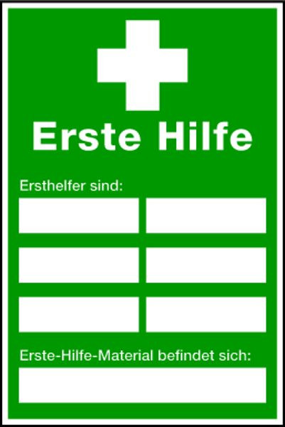 Schilder Klar Aushang Erste Hilfe, Ersthelfer, 200x300x1.5 mm Kunststoff, 221/71
