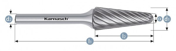 Karnasch Hartmetall-Frässtift unbeschichtet KEL/ HP-9 d1= 8 / l2= 25 / d2= 6 / l1= 70mm, VE: 2 Stück, 114039015