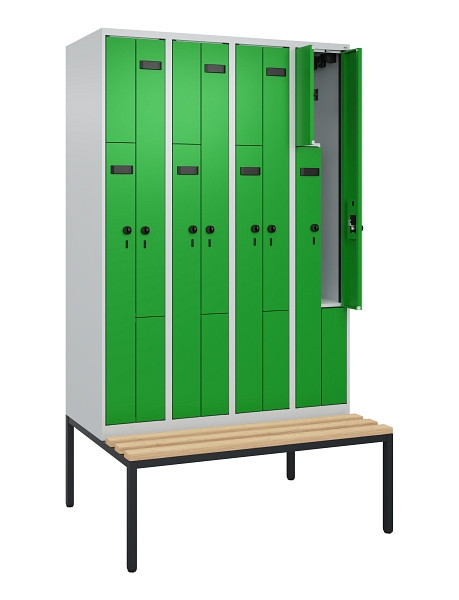 C+P Z-Spind Evolo PLUS, 8 Fächer, 2120x1200x815mm, 7035/6037, Drehriegel, Sitzfläche Buche-Hartholz, Sitzbank, 0490537-408 S10004