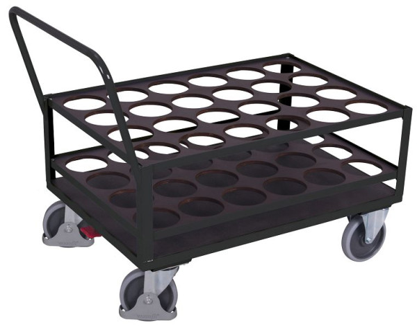 VARIOfit Stahlflaschenwagen, Ladefläche: 1.120 x 760 mm, RAL 7016 anthrazitgrau, mit 24 runden Ausschnitten, sw-700.295/AG