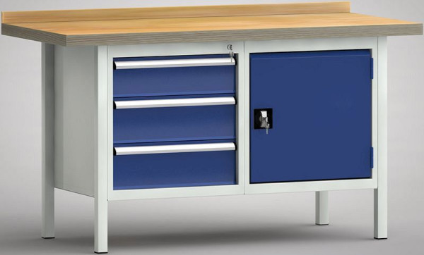 KLW Profi-Werkbank - 1500 x 700 x 905 mm L x T x H (ERGO-Version), links 150EA/2x175EA, rechts Türe 500 mm, WP177E-1500M45-E7025