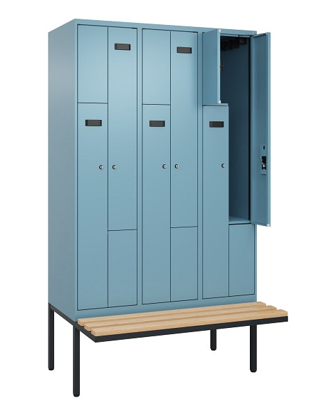 C+P Z-Spind Evolo PLUS, Bank, 6 Fächer, 2120x1200x815mm, 0010/0010, Zylinderschloss, Sitzfläche Holz, 0490437-326 S10048