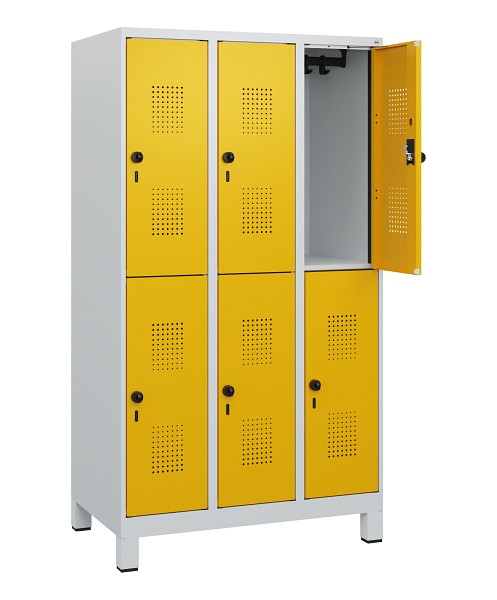 C+P Doppelstöckiger Spind Evolo PLUS, Füße, 6 Fächer, 1630x900x500mm, 7035/1004, Drehriegel, 0493105-30 S10000