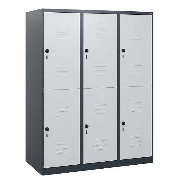 C+P Doppelstöckiger Spind Classic PLUS, 3 Abteile, 1530x1200x500mm, 7016/7035, Drehriegel, 0803005-32 S10011