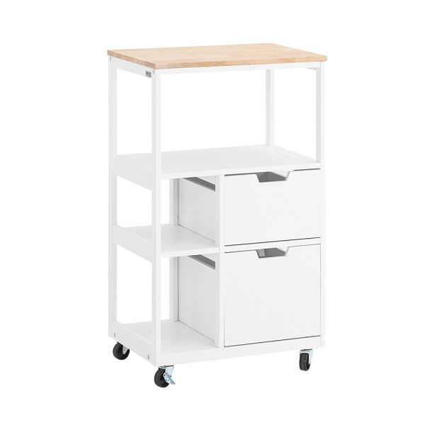 SoBuy Küchenwagen mit 2 Schubladen Holzfarbe 53x37x89 cm, Industriell, weiß, FKW111-WN