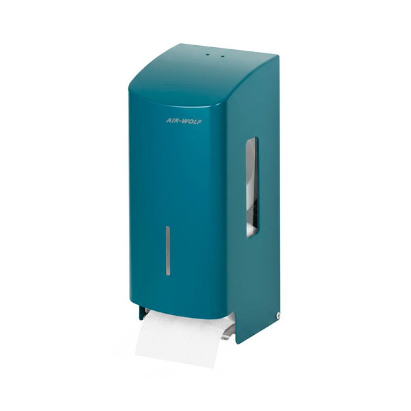 Air Wolf WC-Papierspender, blau-grün RAL 5021, frei befüllbar mit 2 Haushaltsrollen, 60-386