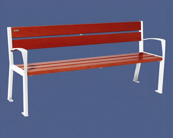 Procity Sitzbank Silaos 5 Holzlatten, 1800 mm, Mit Armlehne, Holz & Stahl, Mahagoni/RAL 9010, 209512.9010.ACAJ