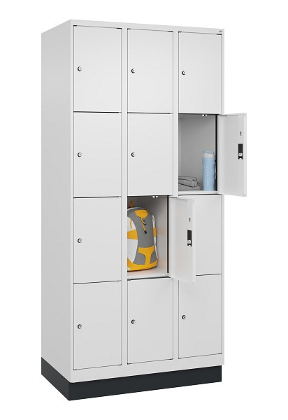 C+P Schließfachschrank Evolo PLUS, mit Sockel, 12 Fächer, 1950x900x500mm, 9016/9, 049020-304 S10020