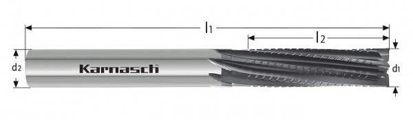 Karnasch VHM - Schrupp+Schlichtfräser für CFK-GFK d= 10,0 /L2=32 / Z= 8 DCC031 impuls ziehender Schnitt-4 Stirnschneiden, 291762100032