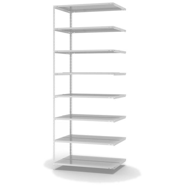 hofe Akten-Anbauregal, 2550x600x1000 mm, 8 Fachebenen, für 168 Ordner, RAL 7035, 90 kg Fachlast, 480 kg Feldlast, zweiseitige Bedienung, WKA25610DD