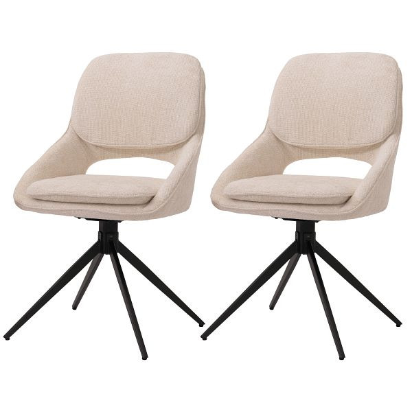 Mendler 2er-Set Esszimmerstuhl HWC-N73, Küchenstuhl, drehbar Auto-Return, Stoff/Textil Chenille (490g/m²) Öko-Tex, creme-beige, 108620