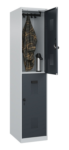 C+P Doppelstöckiger Spind Evolo PLUS, 2 Fächer, 1850x400x500mm, 7035/7016, Drehriegel, 049300-12 S10012