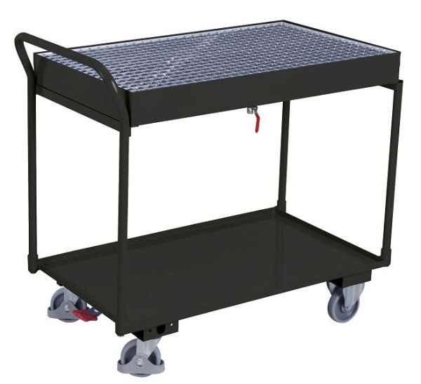VARIOfit Tischwagen mit 2 Ladeflächen und Gitterrost, Ladefläche: 995 x 595 mm, RAL 7016 anthrazitgrau, sw-600.505/AG