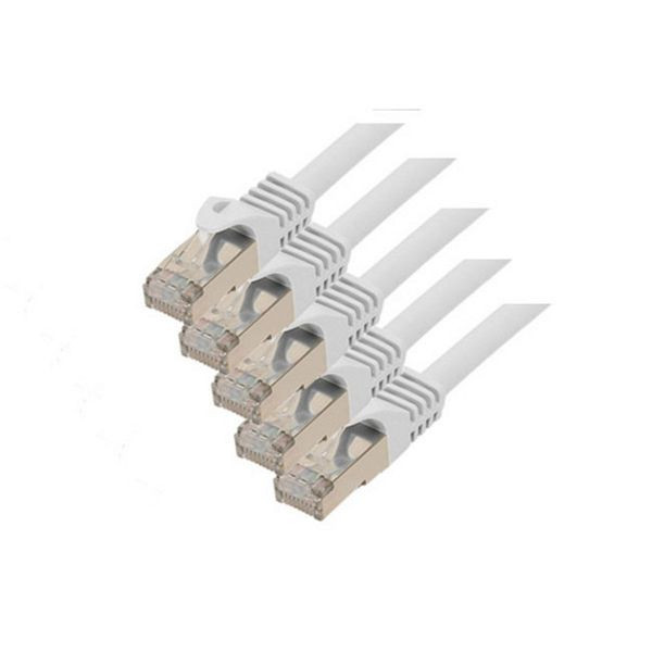 S-Conn RJ45 Patchkabel S/FTP, PIMF, Rohkabel CAT 7 Halogenfrei VE: 5 Stück, weiß, 5,0m, 75515-W-SET5