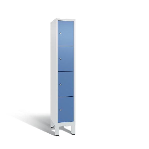 C+P Schließfachschrank Evolo, 4 Fächer, H1850xB320xT500 mm, Grau/Fernblau, 48010-104 S10162