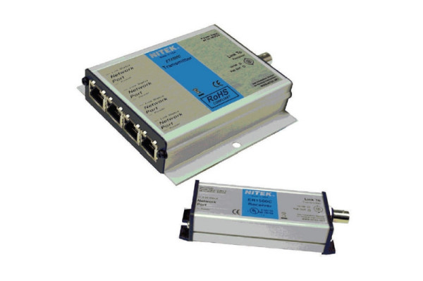 Nitek Ethernet, PoE Extender, Koax, 4 Port, Erweiterung um 500m, Set bestehend aus TX und RX, EL4500C
