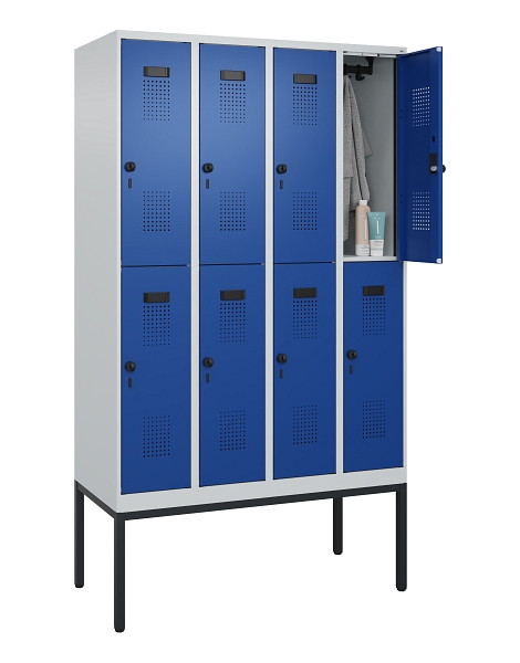 C+P Doppelstock-Spind Evolo PLUS, Gestell, 8 Fächer, 2120x1200x500mm, 7035/5010, Drehriegel, 0493307-40 S10006