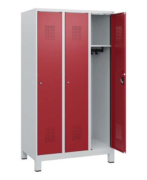 C+P Spind Evolo PLUS, Füße, 3 Abteile, 1630x900x500mm, 7035/3003, Zylinderschloss, 0490105-30 S10026