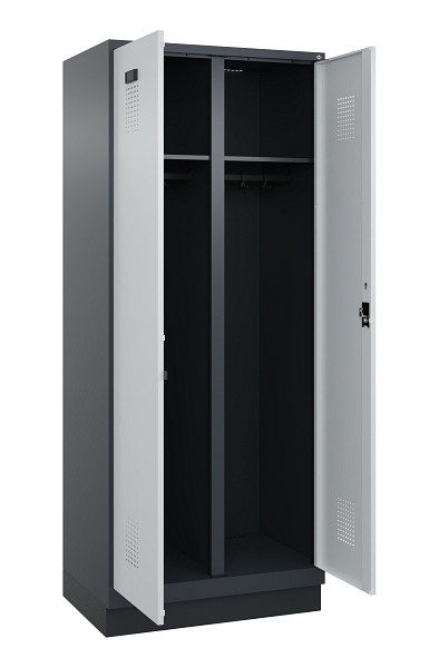 C+P Schwarz-Weiß-Spind Evolo PLUS, mit Sockel, 2 Abteile, 1950x800x500mm, 7016/7, Frontfarbe RAL 7035 Lichtgrau, Zylinderschloss, 049022-22 S10044