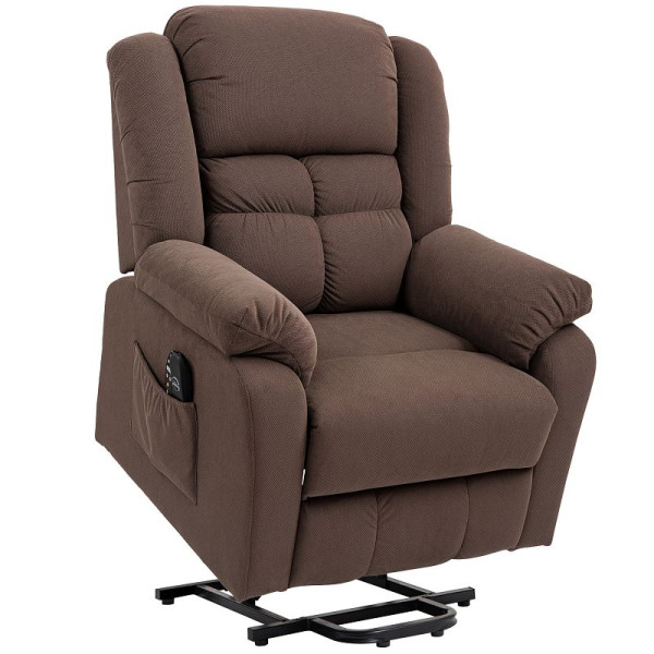 HOMCOM Aufstehsessel mit Massagefunktion und Lendenheizung, Recliner-Sessel mit Fernbedienungen und Seitentaschen, Dunkelbraun, 713-180V90CG