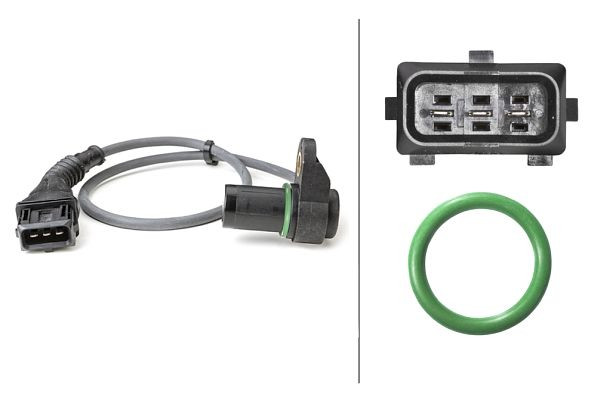 HELLA Sensor, Nockenwellenposition, 12V, 3-polig, Einlassseite, mit Dichtung, mit Kabel, 6PU 009 121-641